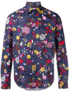 Kenzo Floral Print Shirt, Men's, Size: Large, Blue, Cotton