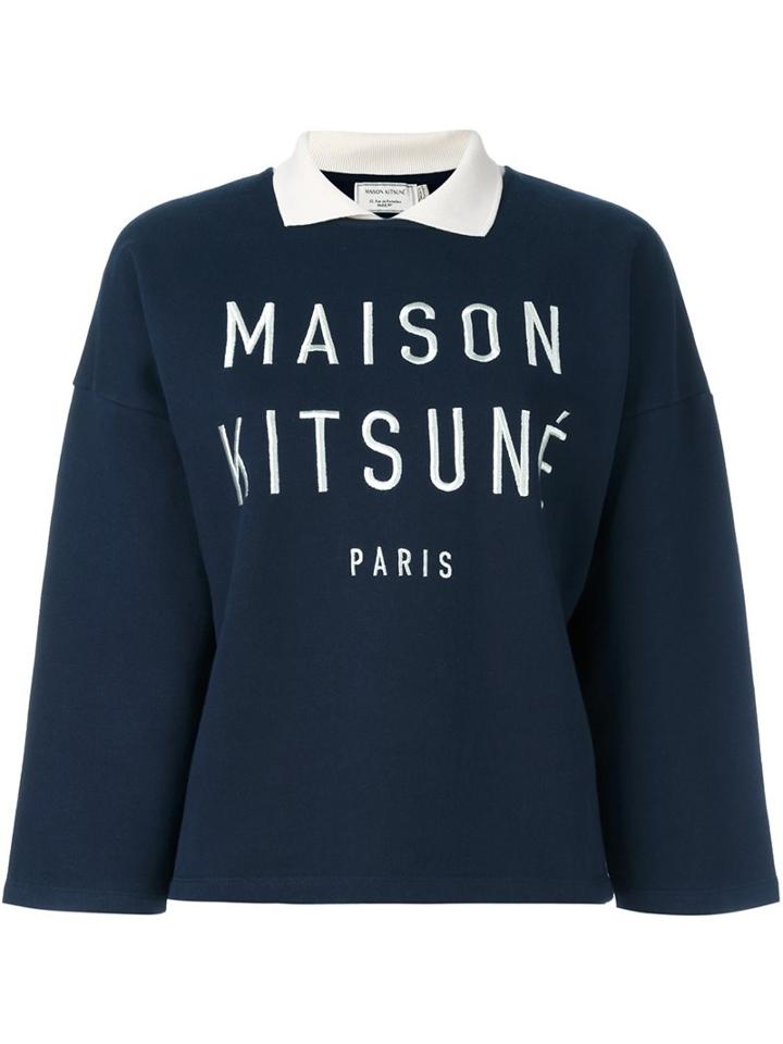 Maison Kitsuné Logo Print Sweatshirt, Women's, Size: Medium, Blue, Cotton