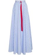 Adam Selman High Waist Gingham Cotton Maxi Skirt - Blue