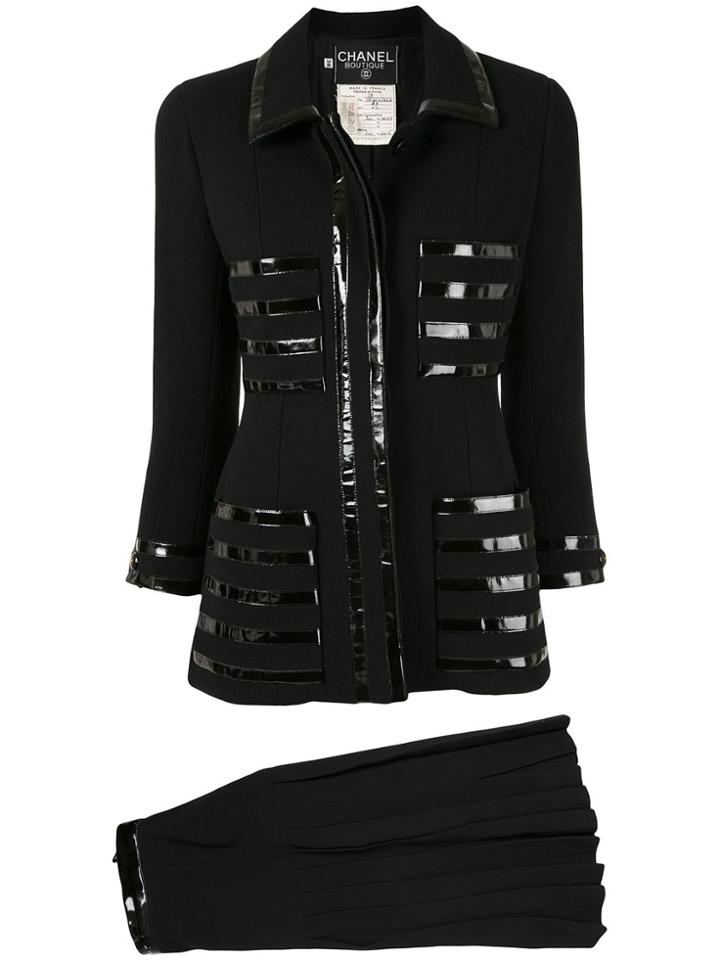 Chanel Pre-owned Varnished Details Fitted Skirt And Jacket - Black
