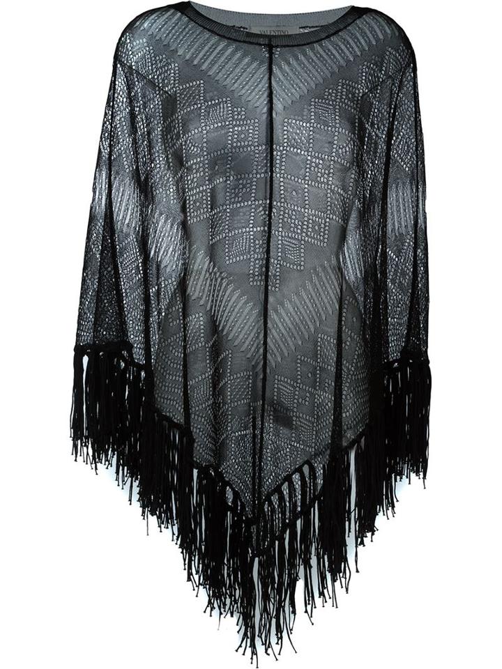 Valentino Fringed Knit Poncho