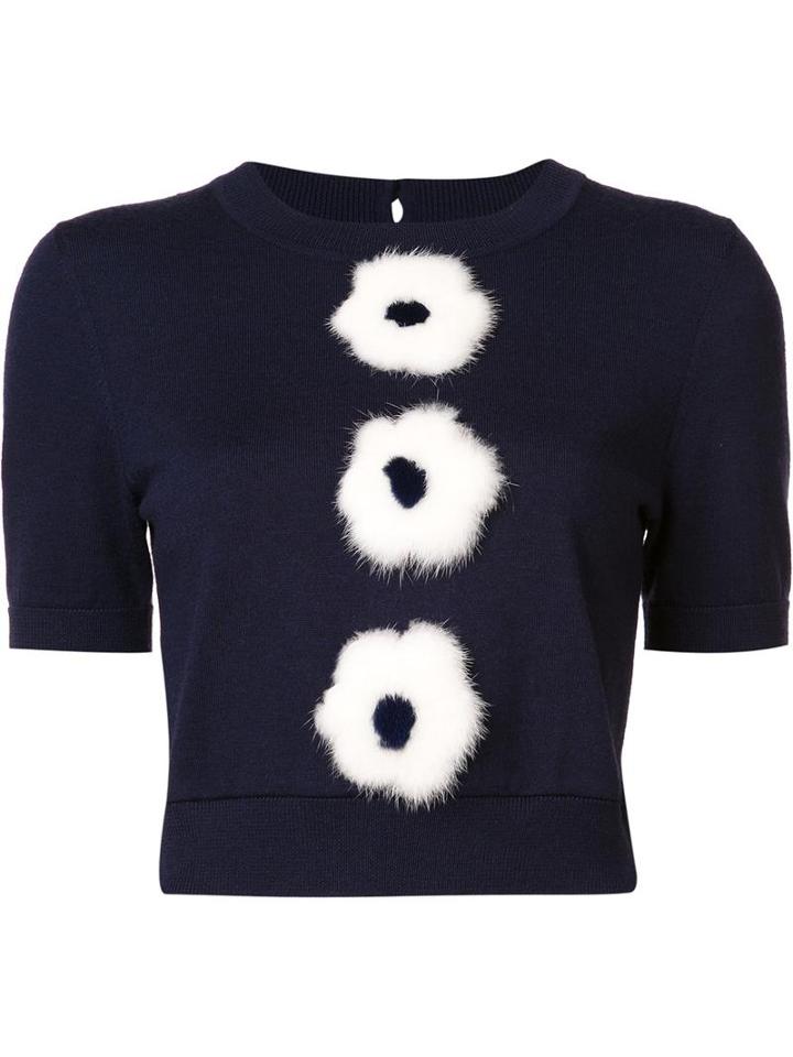 Carolina Herrera Flower Detail Knitted Top, Women's, Size: Xs, Blue, Wool/mink Fur