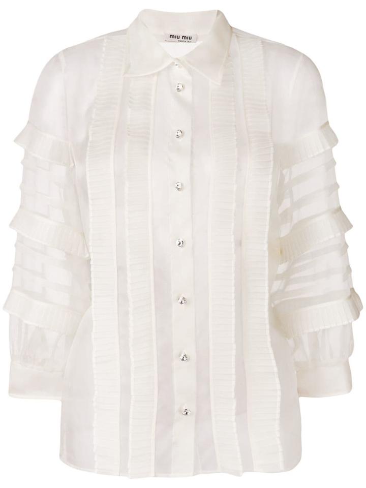 Miu Miu Sheer Ruffle Trimming Shirt - Neutrals