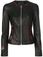 Philipp Plein - Heart Embroidered Biker Jacket - Women - Lamb Skin/polyester - S, Black, Lamb Skin/polyester