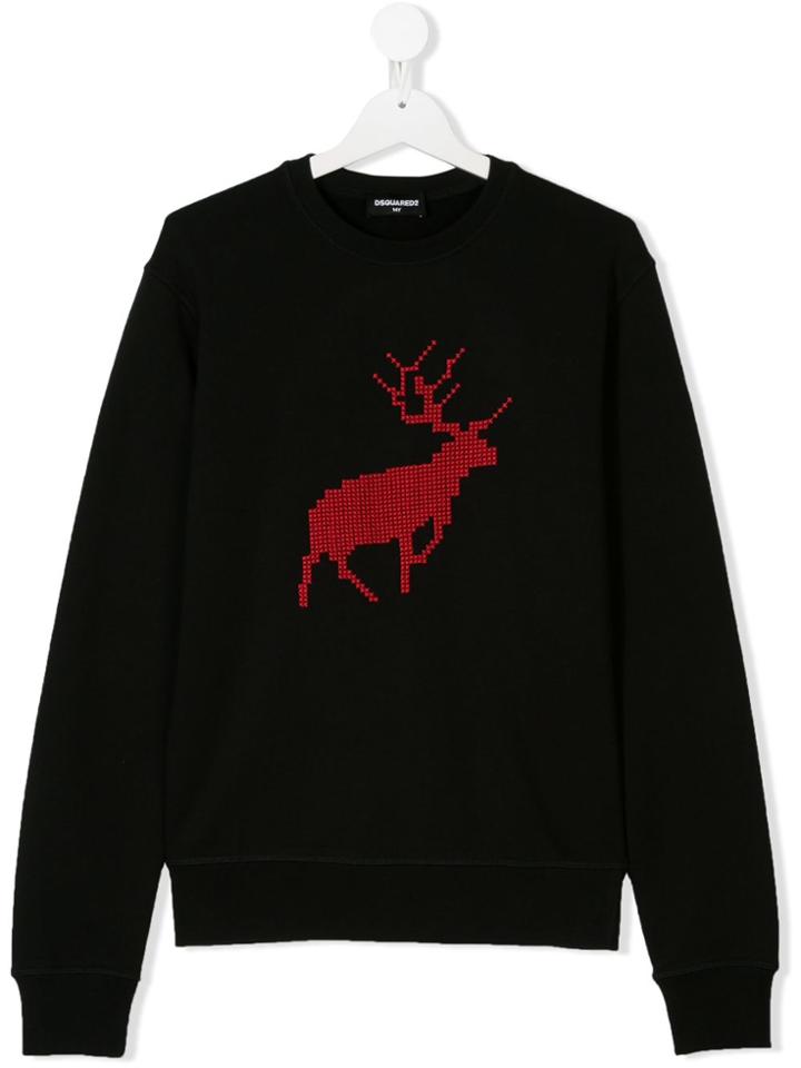 Dsquared2 Kids Teen Embroidered Reindeer Sweatshirt - Black