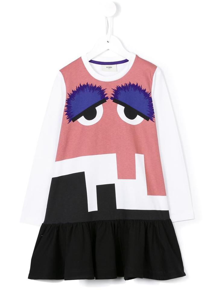 Fendi Kids Bag Bugs Print Dress, Girl's, Size: 6 Yrs, White