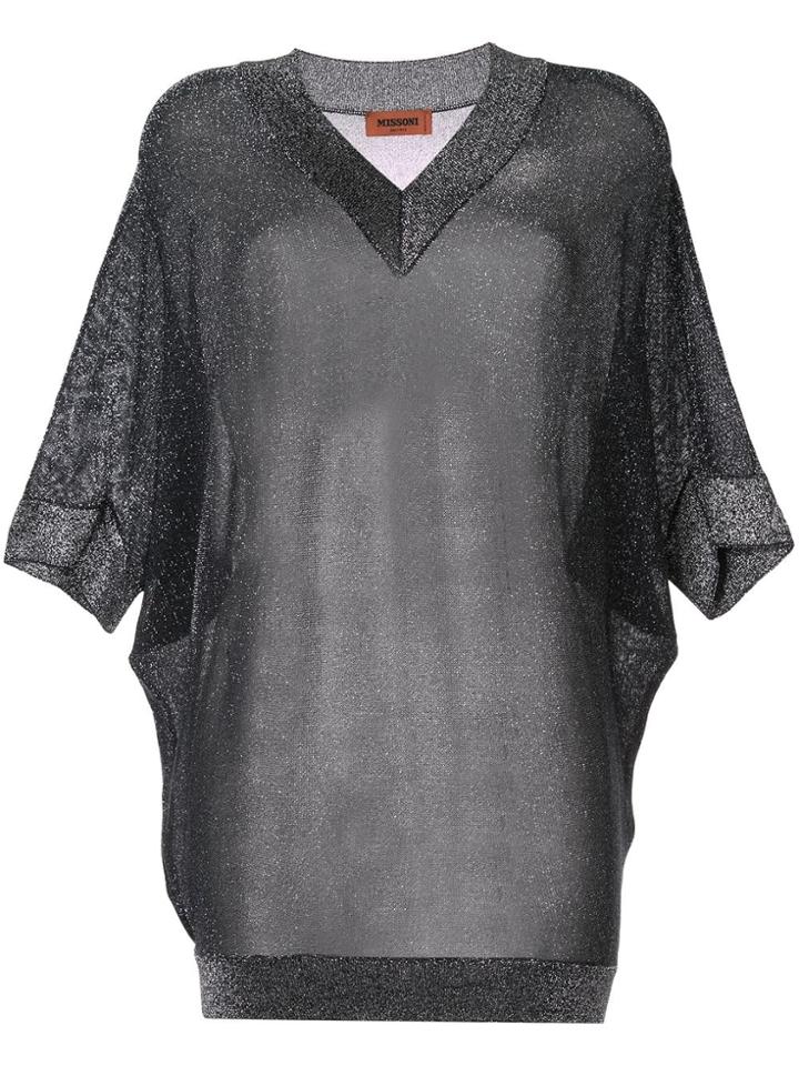 Missoni Vanise Lamé V-neck Top - Silver