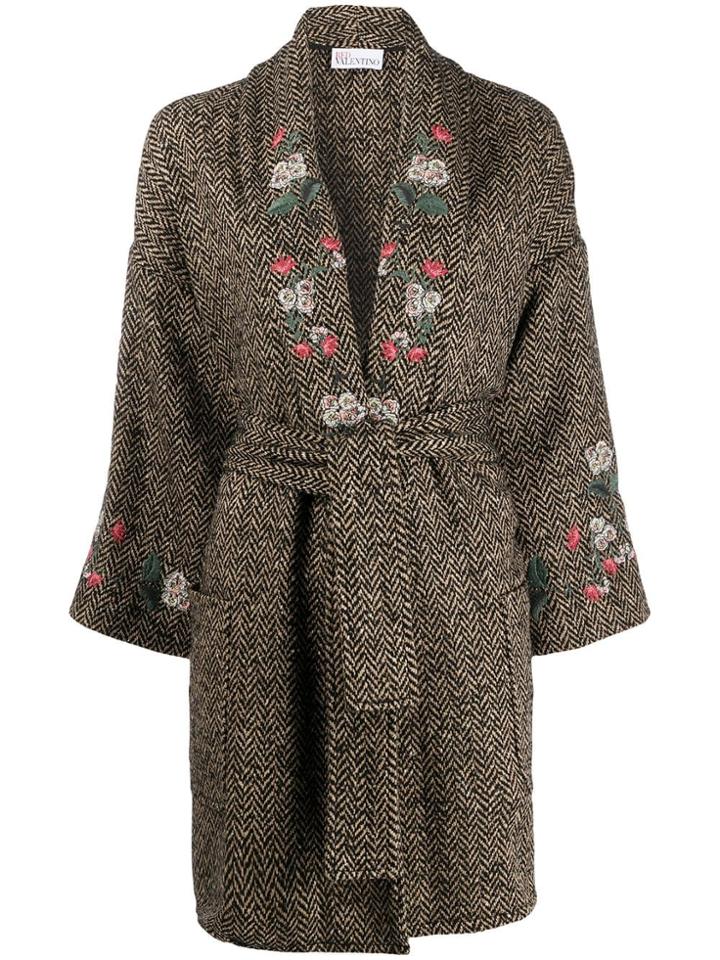 Red Valentino Red(v) Herringbone Embroidered Coat - Brown