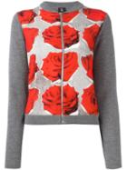 Ps By Paul Smith Rose Print Cardigan, Women's, Size: Medium, Grey, Wool/polyester