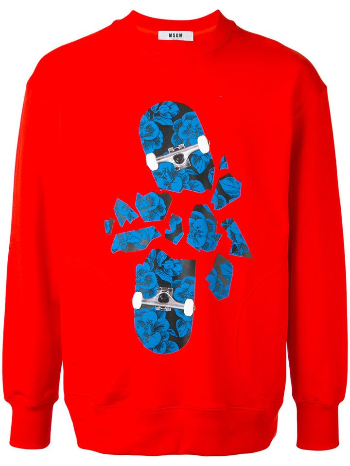 Msgm - Skateboard Print Sweatshirt - Men - Cotton - M, Red, Cotton