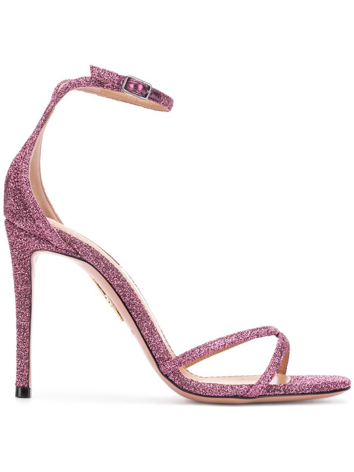 Aquazzura Glitter Strappy Stiletto Sandals - Pink & Purple