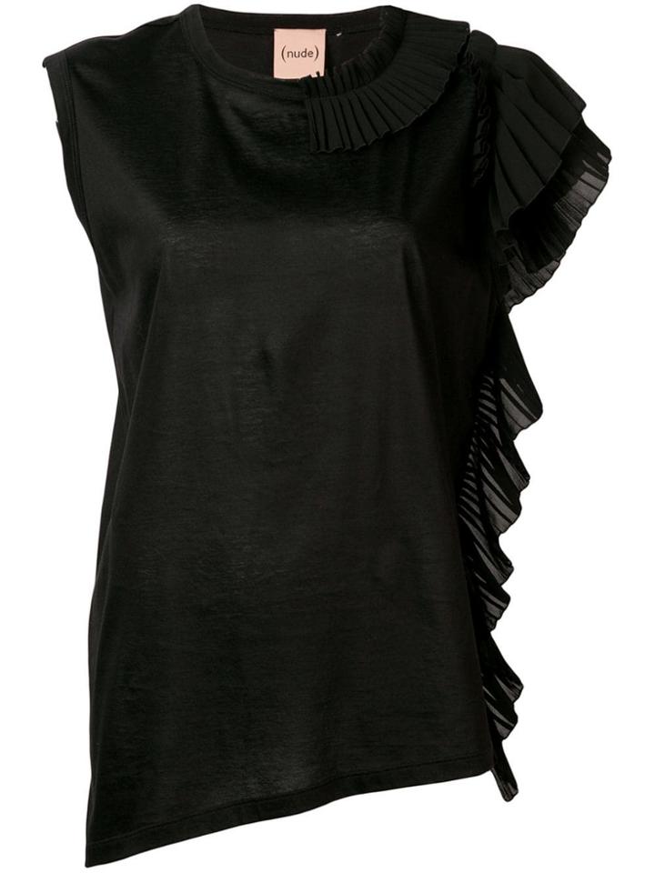 Nude Pleated Trim Tank Top - Black