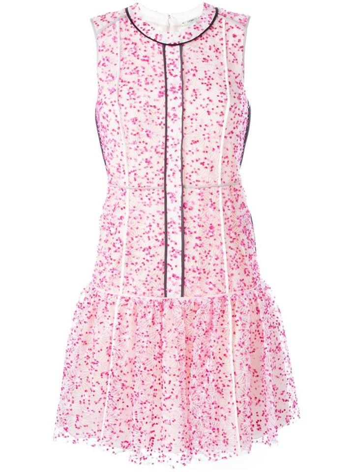 Fendi Floral Pleated Hem Dress, Women's, Size: 40, Pink/purple, Polyamide/acrylic/silk