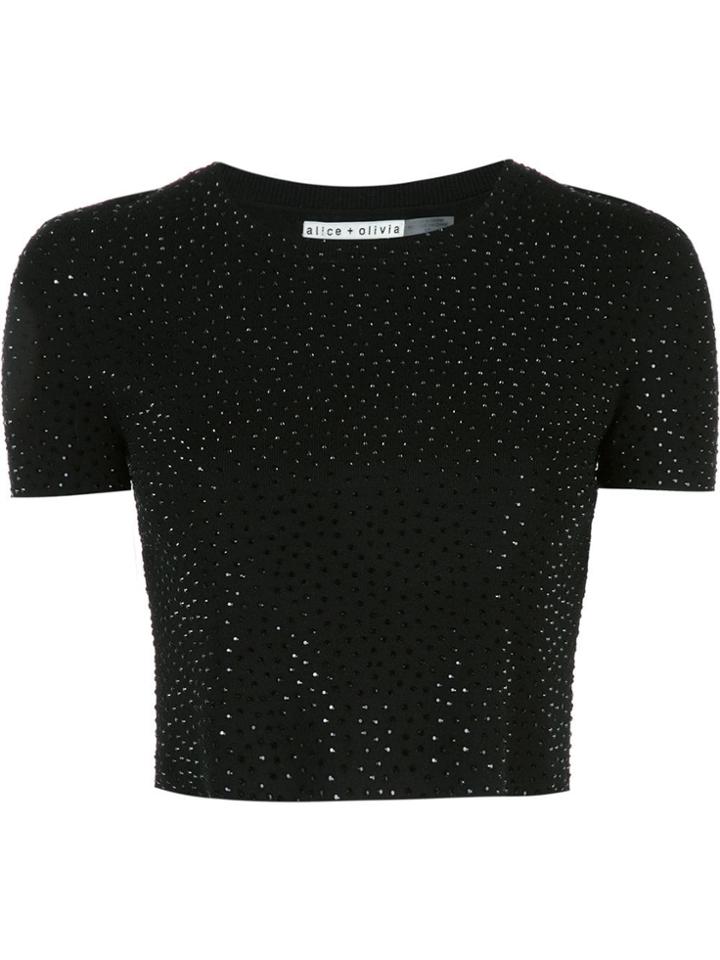 Alice+olivia Short Sleeved Embellished Top - Black