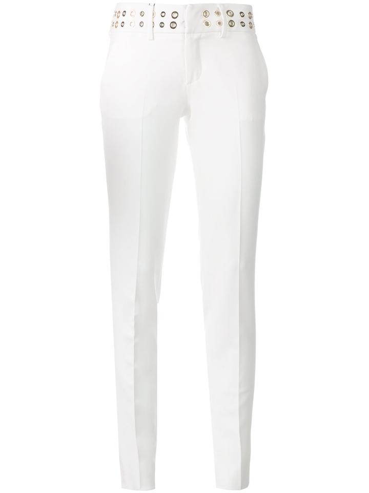 Rivet Waist Trousers - Women - Cotton/polyester/spandex/elastane - M, White, Cotton/polyester/spandex/elastane, Philipp Plein