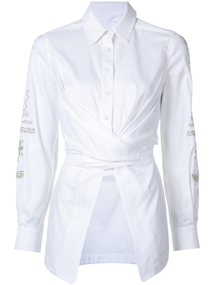 Yigal Azrouel - Embroidered Sleeve Wrap Blouse - Women - Cotton - 14, White, Cotton