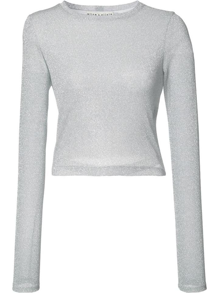 Alice+olivia Round Neck Blouse, Women's, Size: Small, Grey, Nylon/polyester
