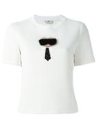 Fendi 'karlito' T-shirt, Women's, Size: 38, White, Silk/mink Fur/lamb Skin/crystal