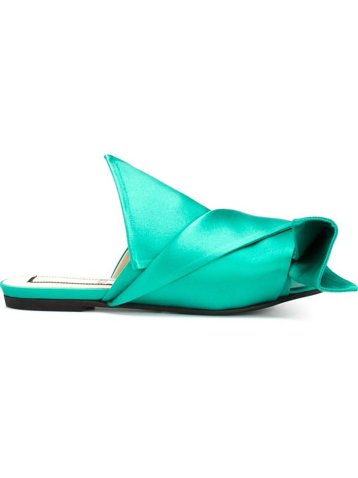 No21 Knot Detail Sliders, Women's, Size: 37.5, Green, Silk/calf Leather/goat Skin/viscose