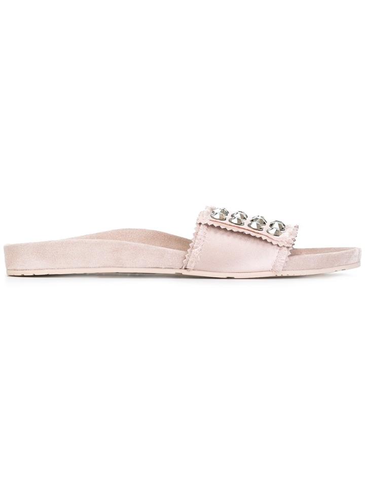 Pedro Garcia Embellished Flat Mules - Pink & Purple