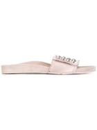 Pedro Garcia Embellished Flat Mules - Pink & Purple