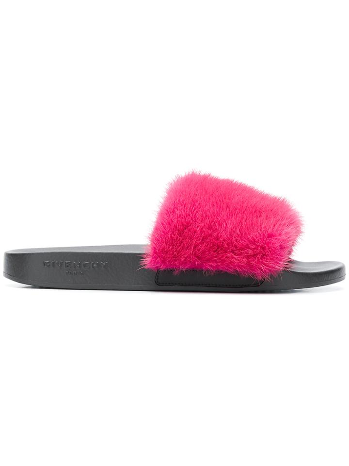Givenchy Classic Fur-trim Slides - Pink & Purple