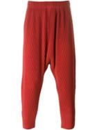 Homme Plissé Issey Miyake Pleated Drop-crotch Trousers, Men's, Size: 3, Red, Polyester