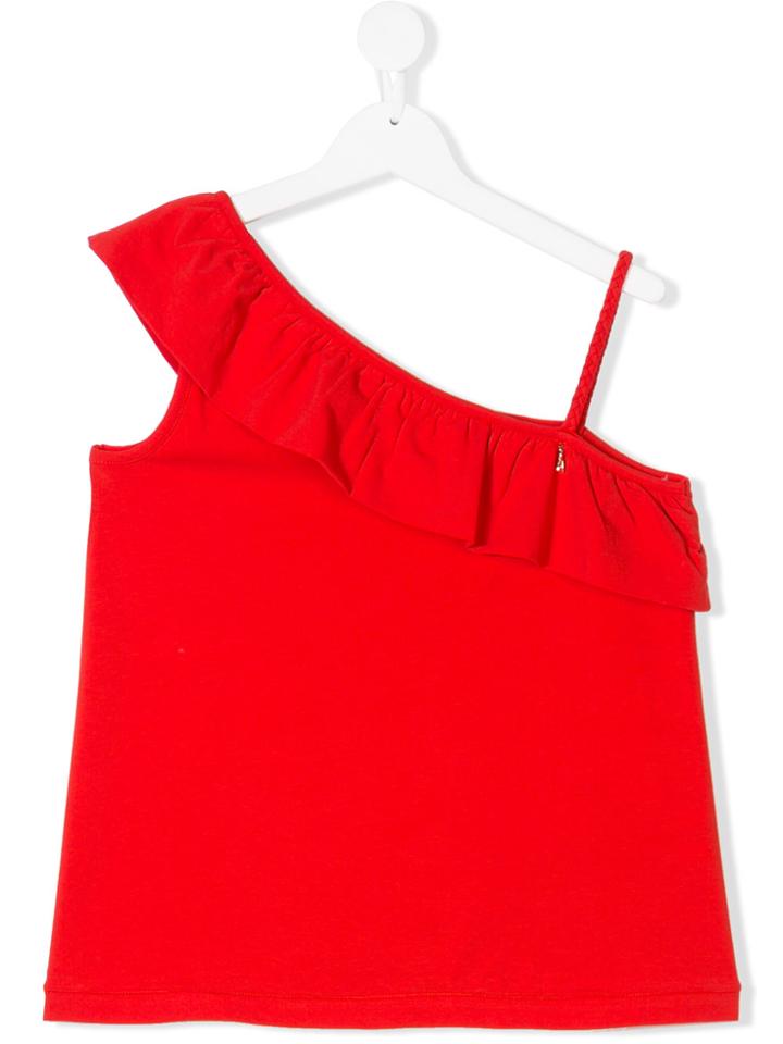 Patrizia Pepe Junior Asymmetric Frill Trim Top - Red