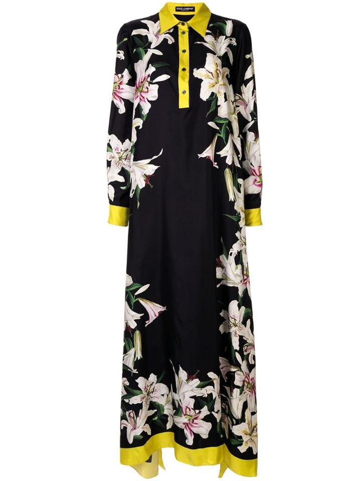 Dolce & Gabbana Lily-print Asymmetric Dress - Black