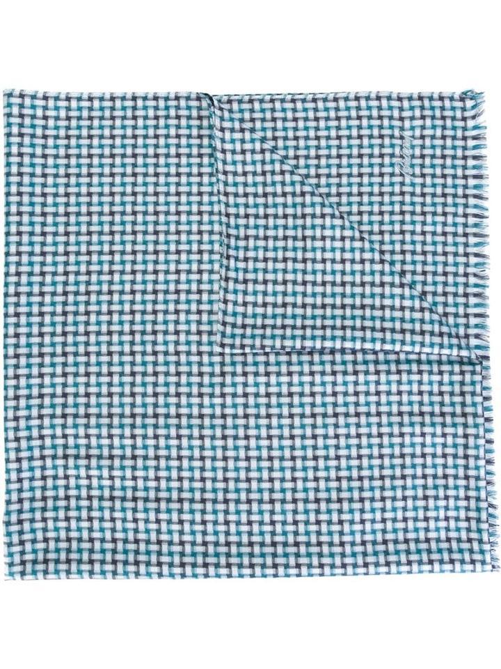 Brioni Checked Scarf, Adult Unisex, Blue, Silk