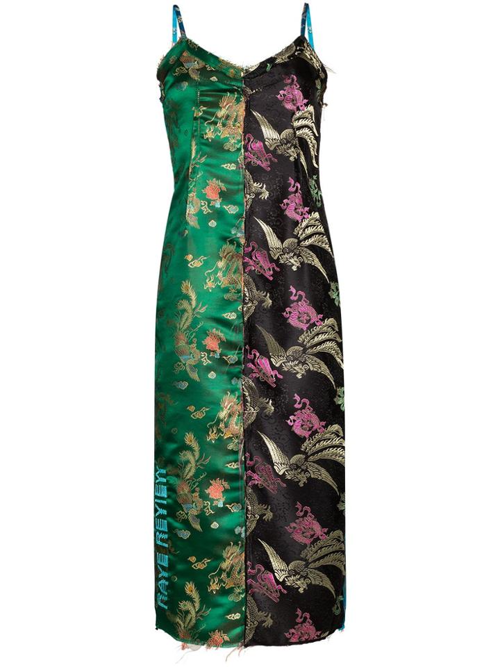 Rave Review Mira Asian Jacquard Midi Slip Dress - Green