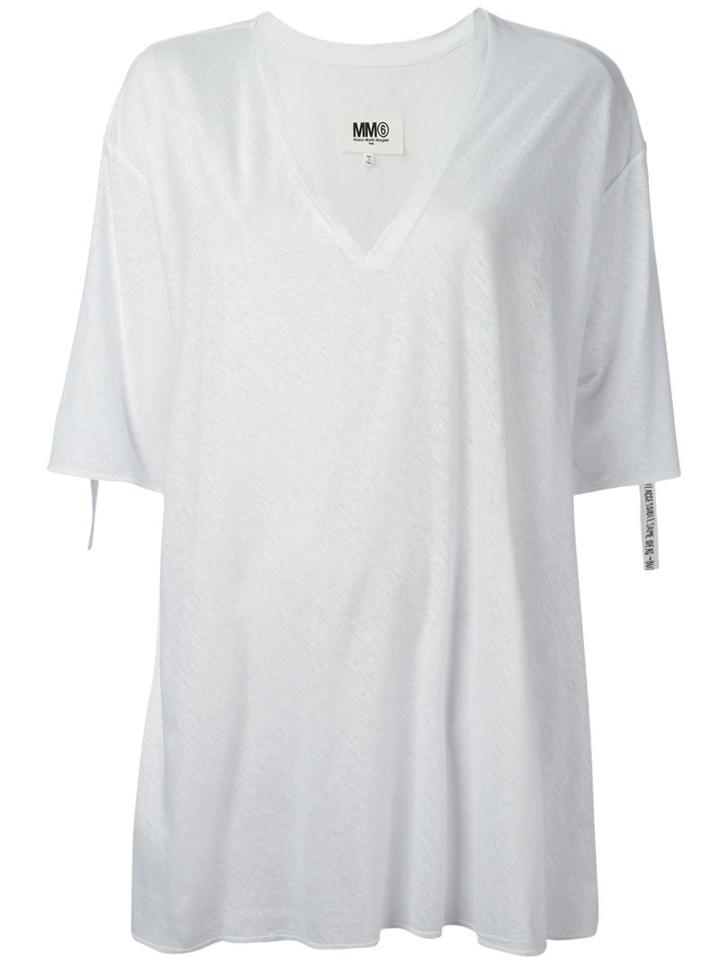 Mm6 Maison Margiela Oversize V-neck T-shirt, Women's, Size: L, White, Cotton/linen/flax