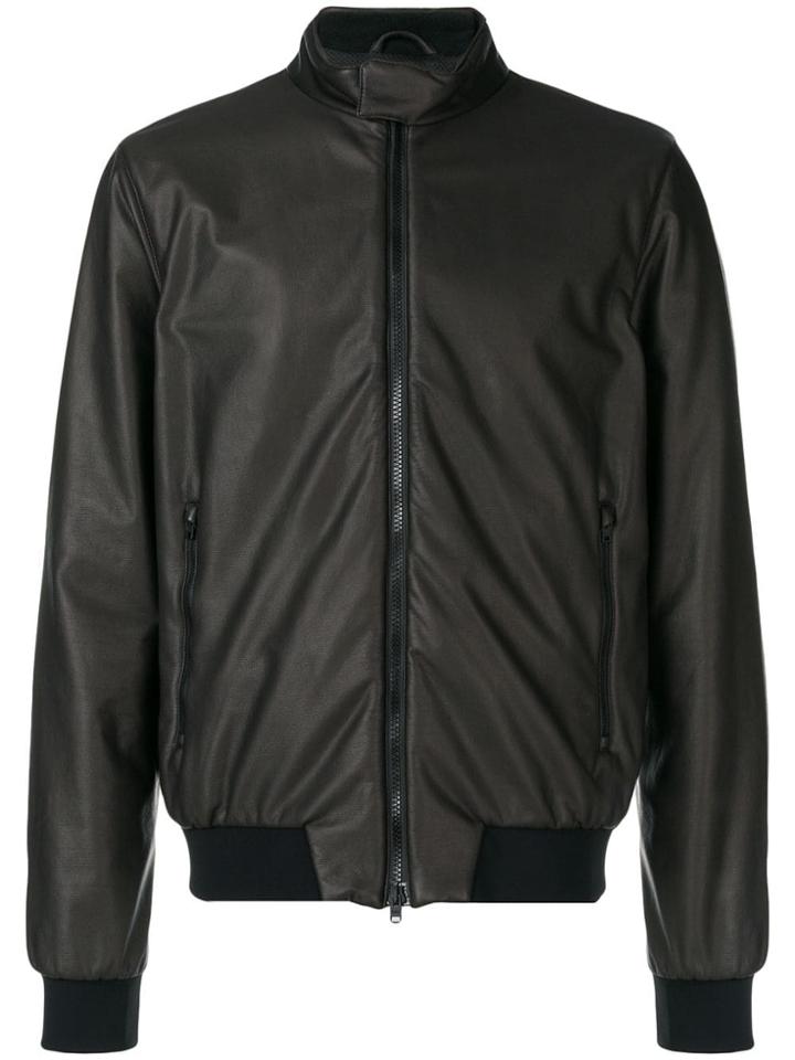 Herno Faux Leather Bomber Jacket - Black