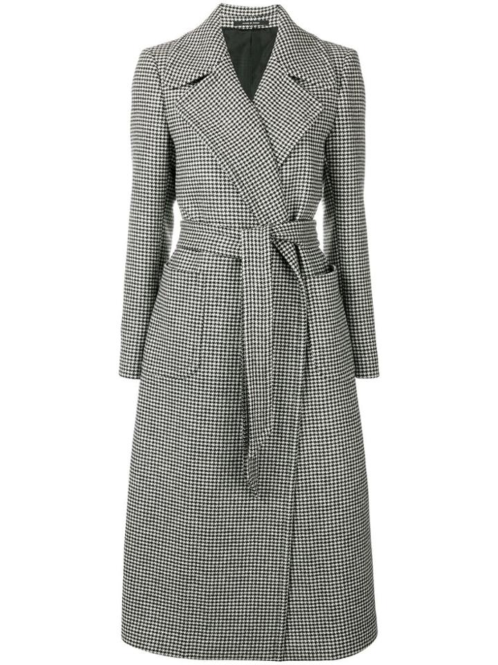 Tagliatore Check Print Belted Coat - White