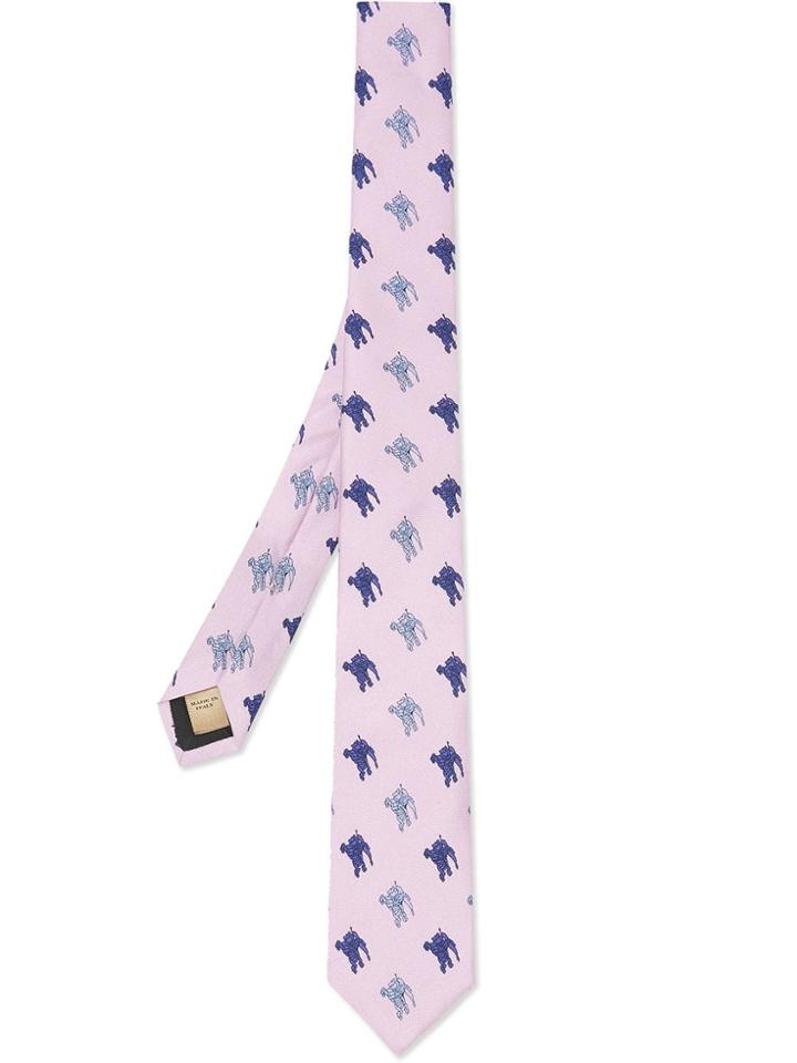 Burberry Slim Cut Equestrian Knight Print Silk Tie - Purple