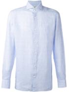 Borrelli Tonal Plaid Shirt, Men's, Size: 40, Blue, Linen/flax