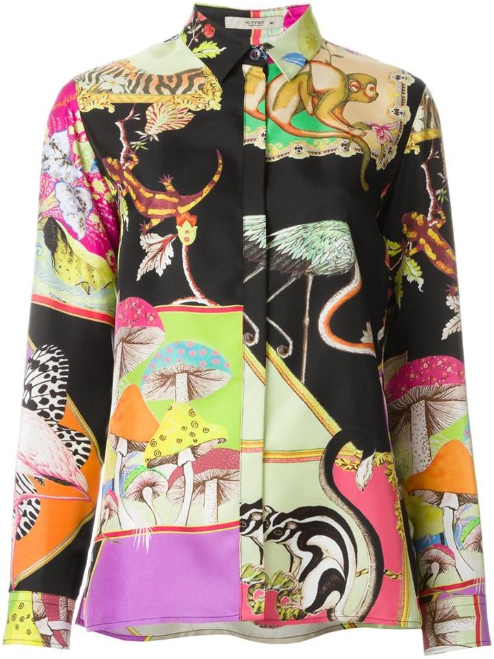 Etro Animal Print Shirt, Women's, Size: 42, Black, Silk