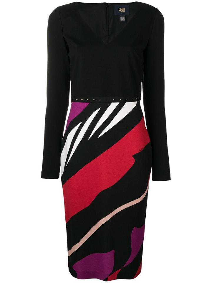 Cavalli Class Striped Fitted Dress - Black
