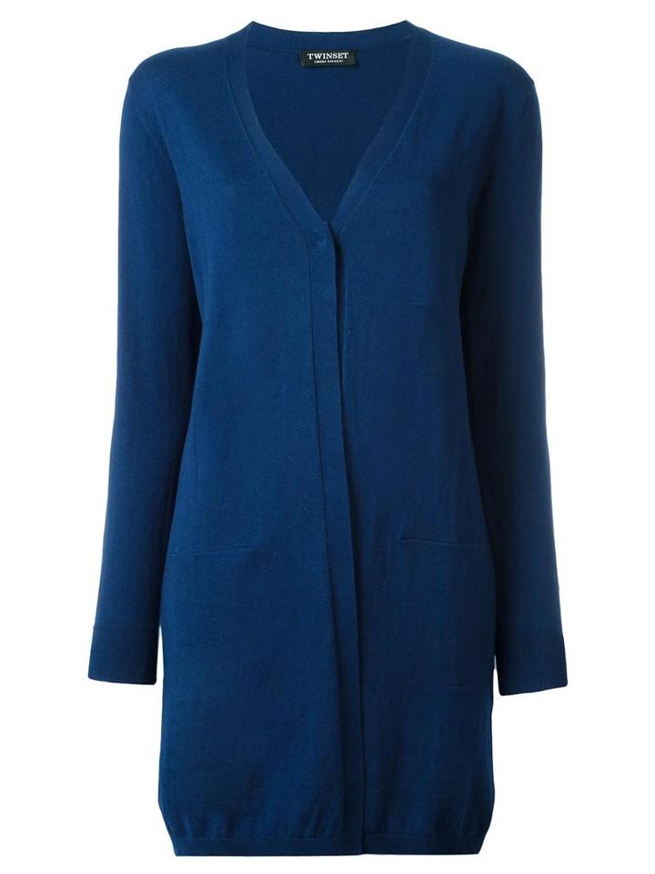 Twin-set Long Cardigan, Women's, Size: Xl, Blue, Cotton/cashmere