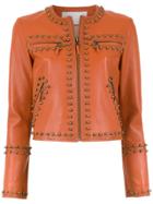 Nk Embellished Leather Jacket - Brown