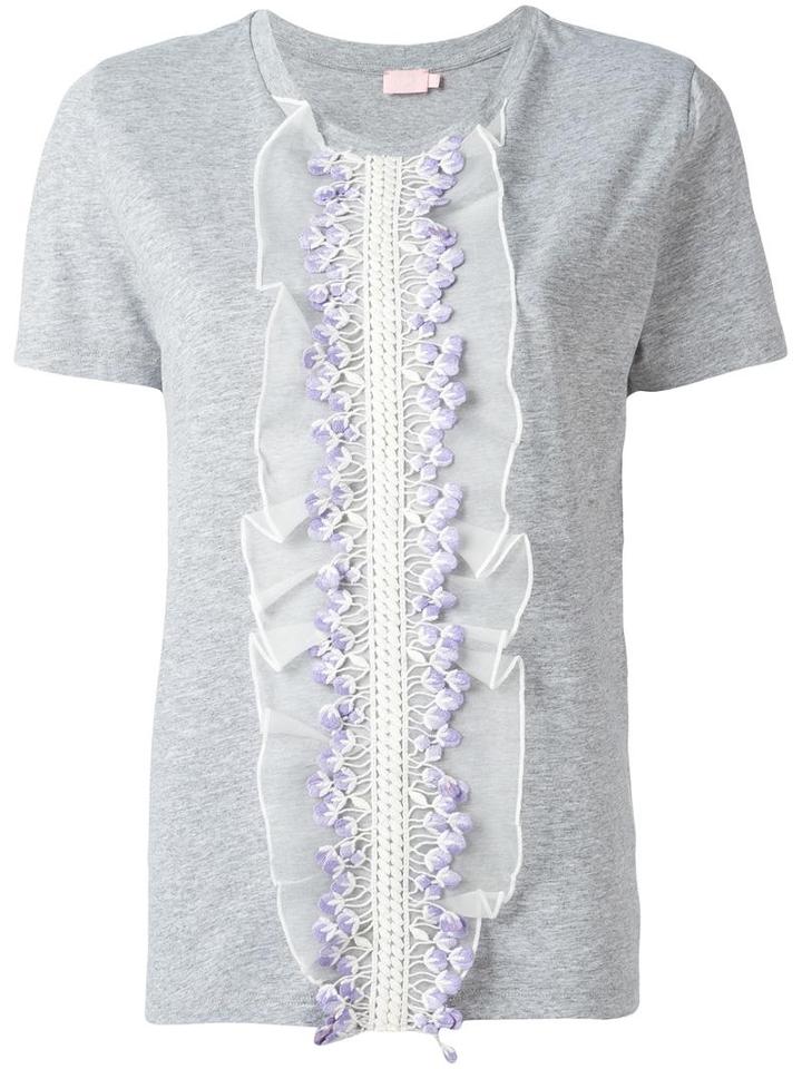 Giamba Ruffled Detail T-shirt, Women's, Size: 40, Grey, Cotton/silk