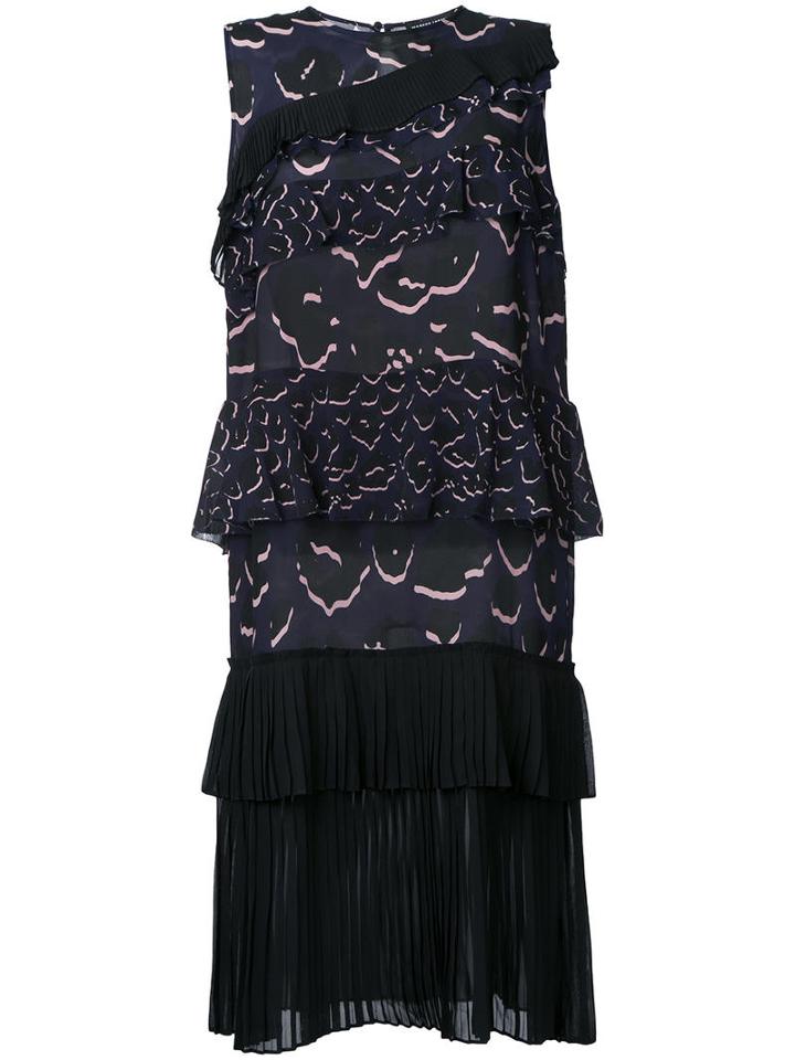 Markus Lupfer Pleated Layered Straight Dress, Women's, Size: Small, Blue, Silk