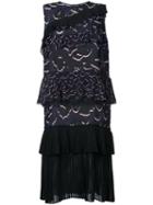 Markus Lupfer Pleated Layered Straight Dress, Women's, Size: Small, Blue, Silk