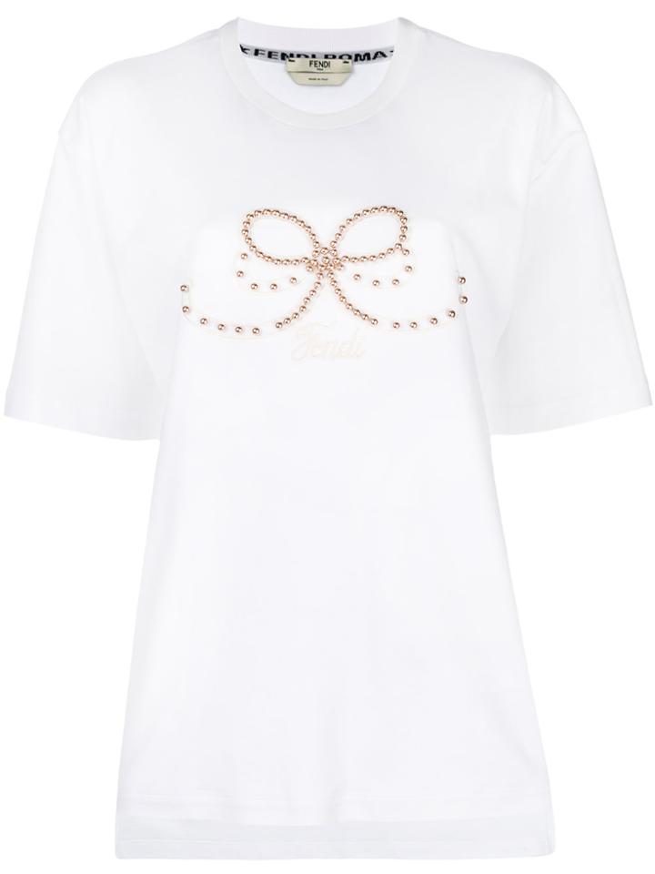 Fendi Embellished Crew Neck T-shirt - White