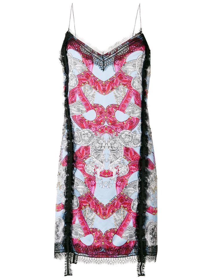 Versace Patterned Lace Trim Slip Dress - Multicolour