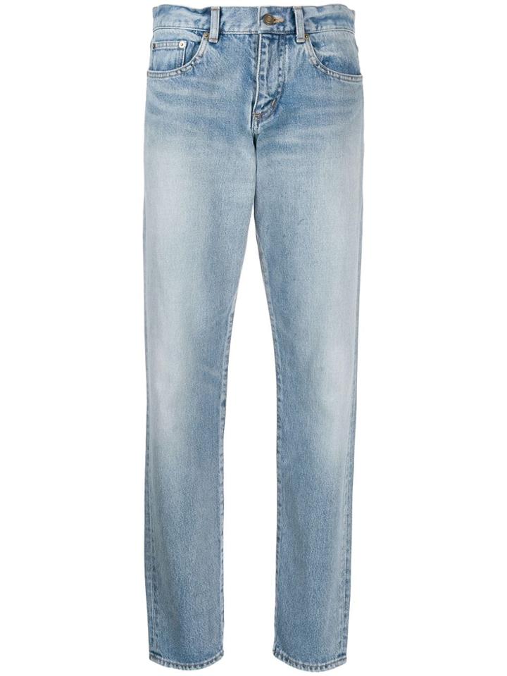 Saint Laurent Stonewashed Straight Leg Jeans - Blue