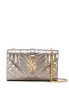 Saint Laurent Monogram Plaque Crossbody Bag - Silver