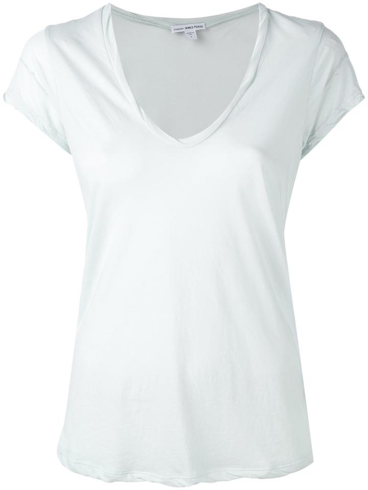 James Perse - V-neck T-shirt - Women - Cotton - 0, Women's, Blue, Cotton