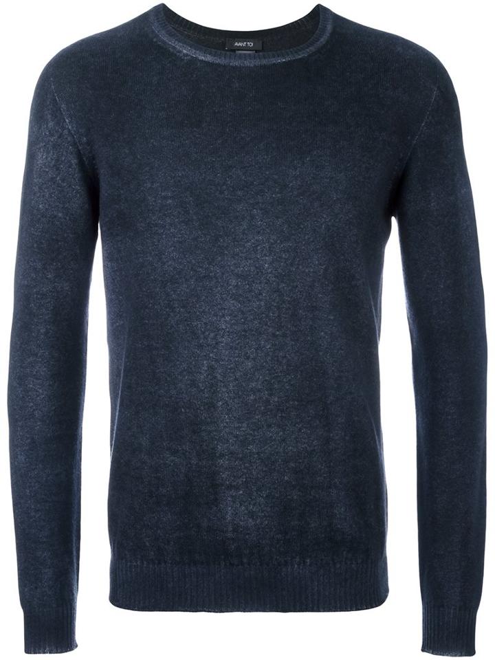 Avant Toi Ribbed Round Neck Jumper, Men's, Size: Large, Blue, Cashmere