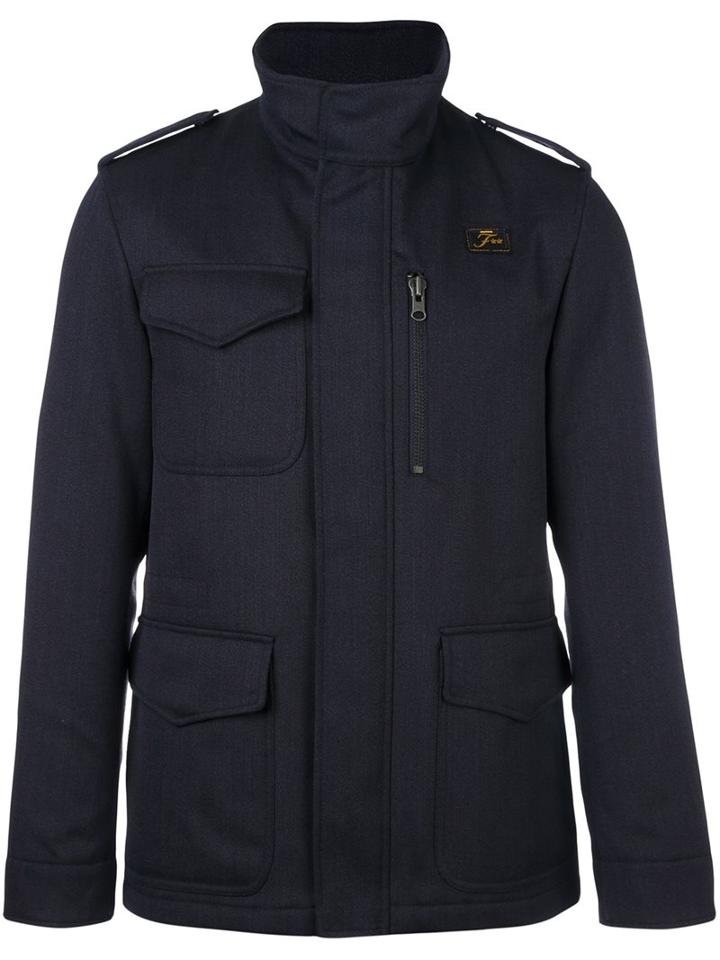 Fay High Neck Zipped Jacket, Men's, Size: Medium, Blue, Polyester/wool